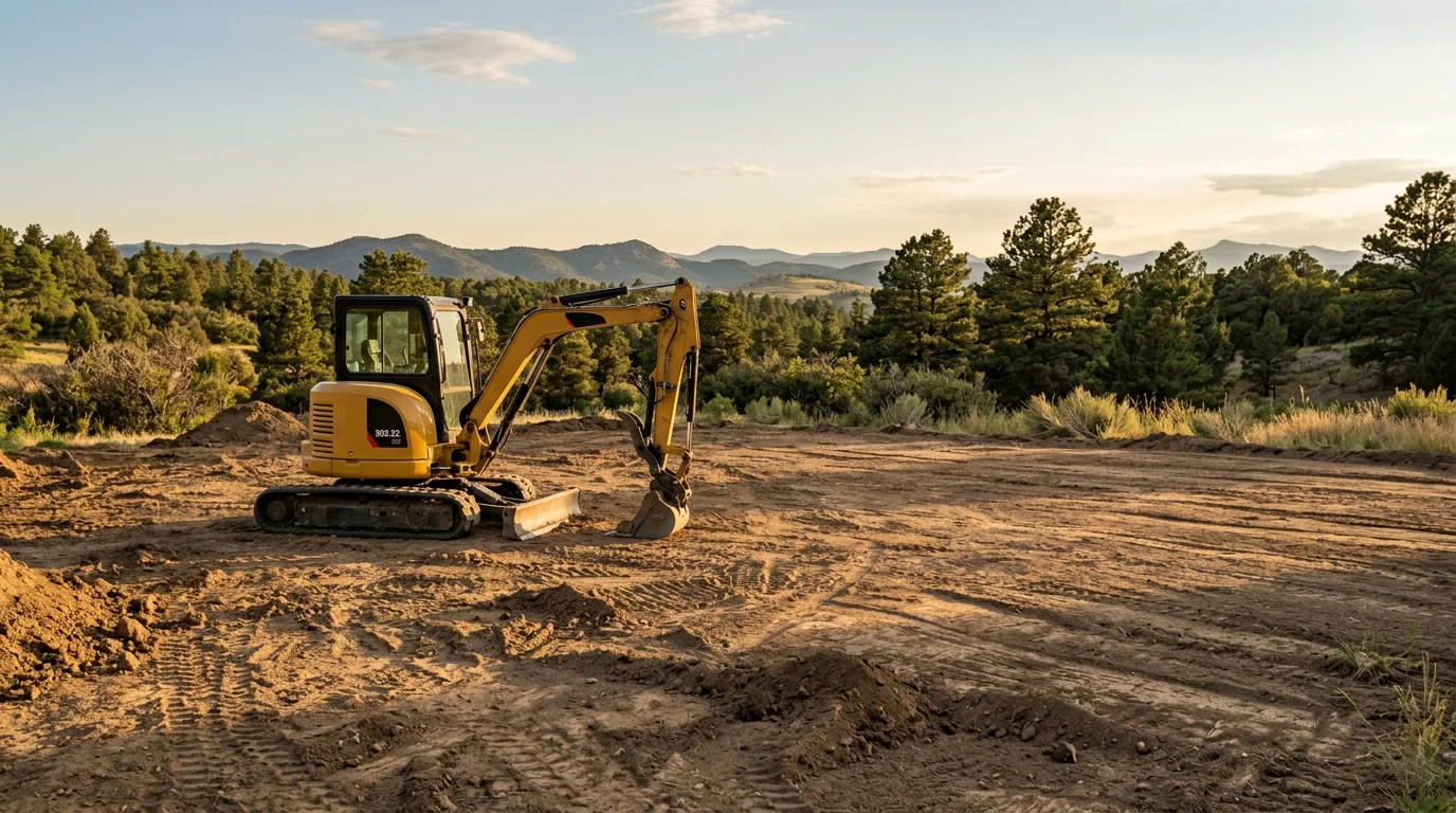 Excavator grading a residential building site in Douglas County