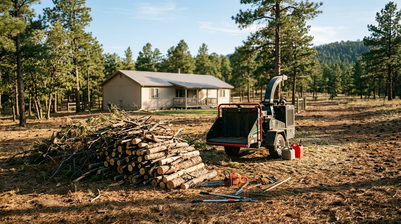 Cleared defensible space around a residential property in Douglas County with reduced vegetation