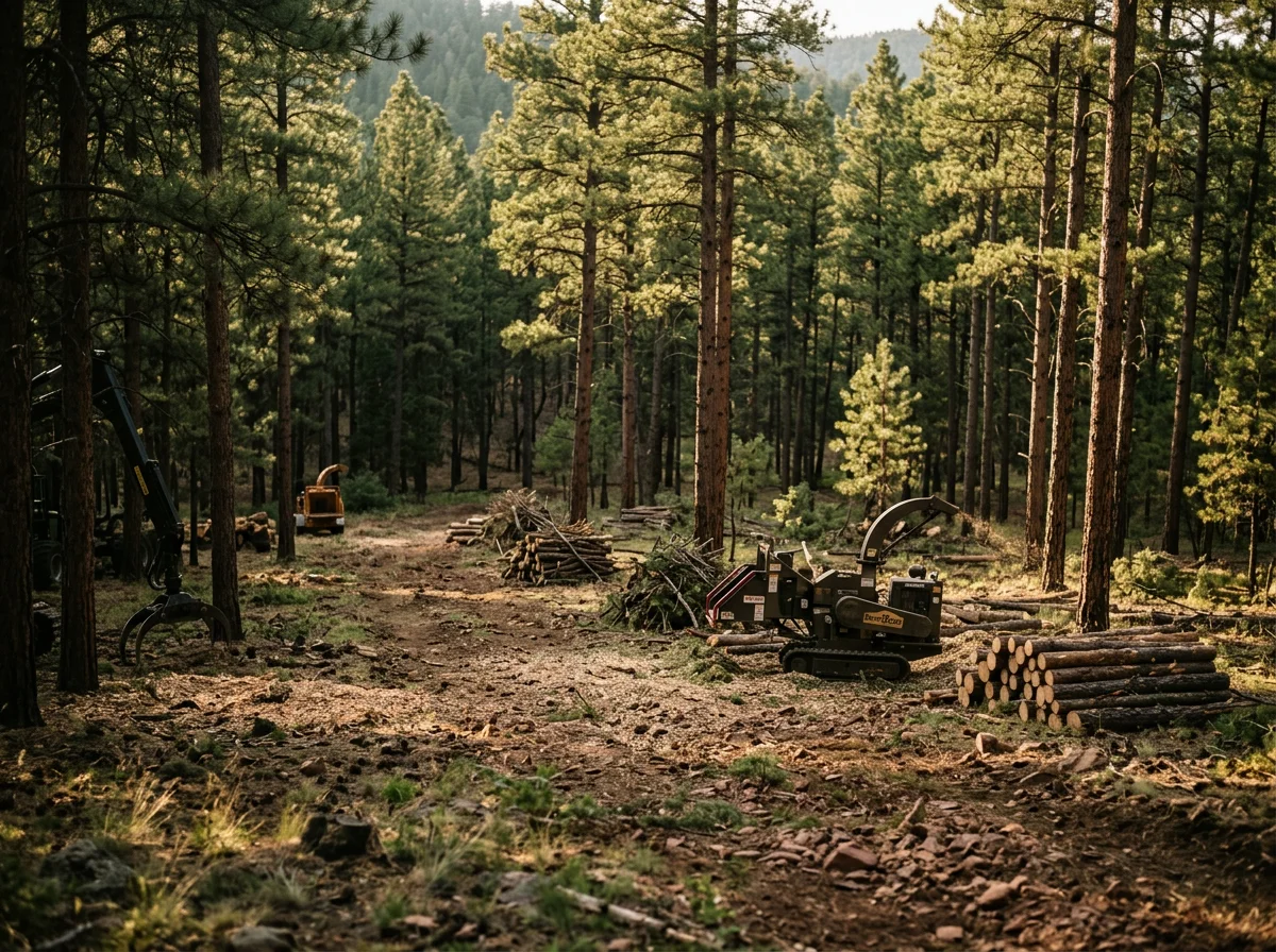 Thinned forest with cleared understory vegetation and spaced mature trees
